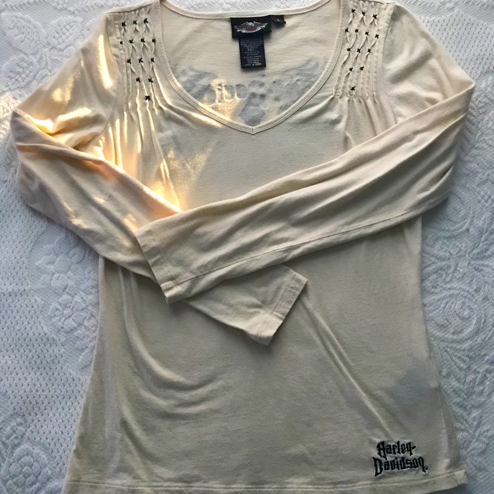 Harley-Davidson LS V-Neck Creme-Colored tee-SM